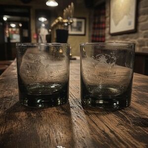 Ardchoille Scotch Rock Glasses, Set of 2, Vintage Coat of Arms Lowball Tumblers